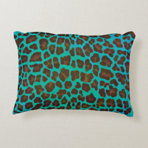 Leopard Brown und Aquamarin Print Dekokissen