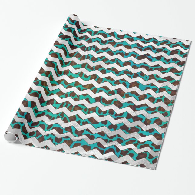 Leopard Brown und Aquamarin Print Geschenkpapier (Ungerollt)