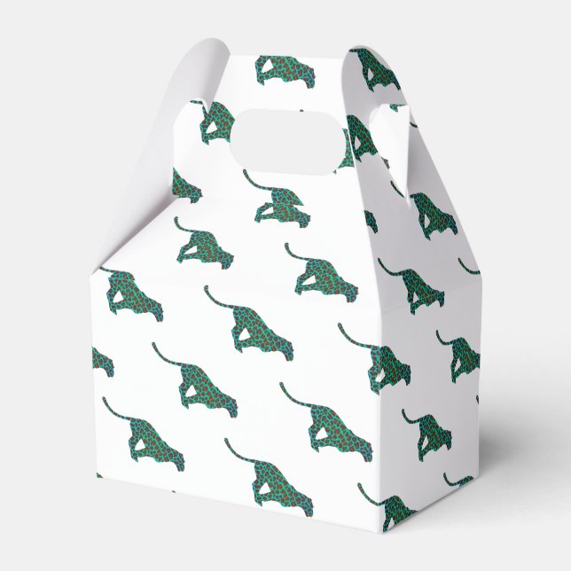 Leopard Brown und Aquamarin Print Geschenkschachtel (Vorderseite)