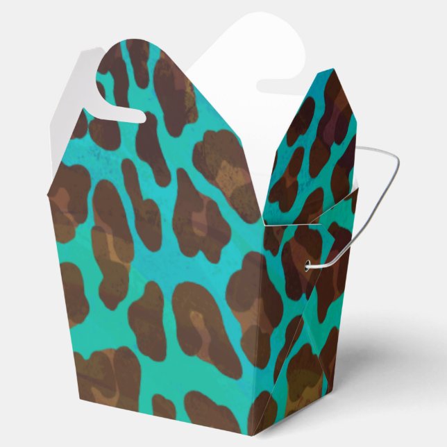 Leopard Brown und Aquamarin Print Geschenkschachtel (Geöffnet)