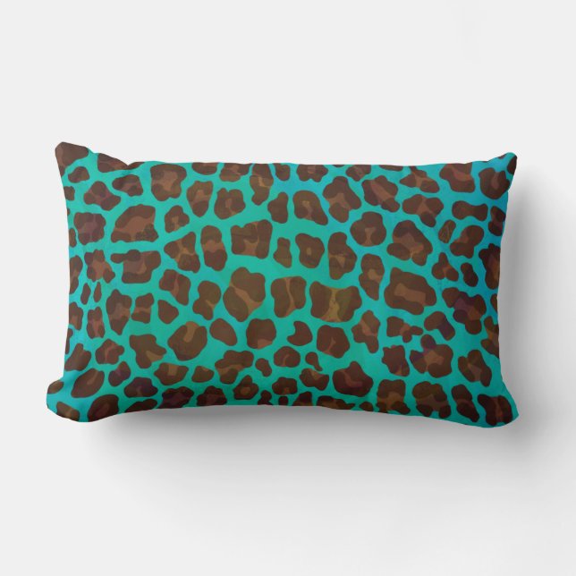 Leopard Brown und Aquamarin Print Lendenkissen (Vorderseite)