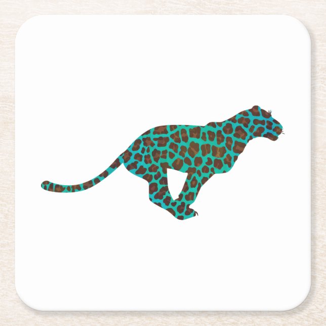 Leopard Brown und Aquamarin Print Rechteckiger Pappuntersetzer (Vorderseite)