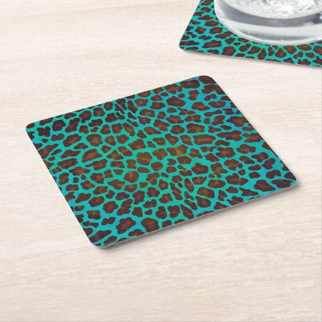 Leopard Brown und Aquamarin Print Rechteckiger Pappuntersetzer (angewinkelt)