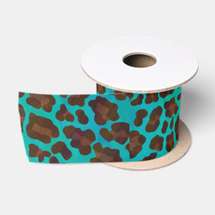 Leopard Brown und Aquamarin Print Satinband