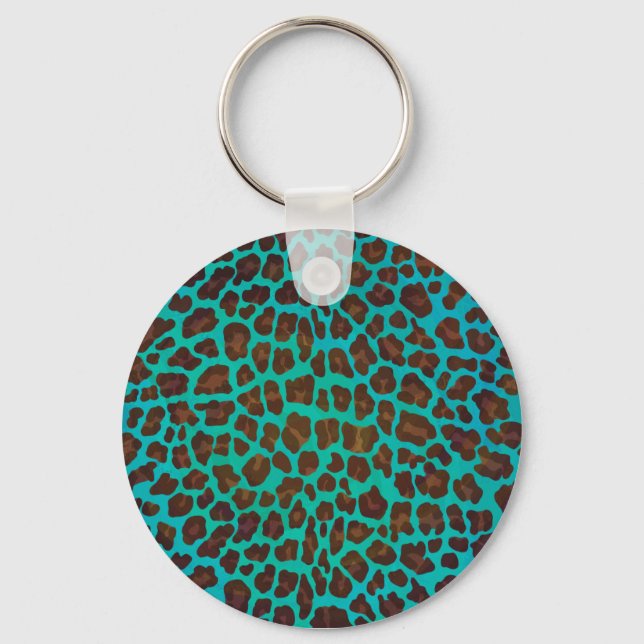 Leopard Brown und Aquamarin Print Schlüsselanhänger (Vorderseite)
