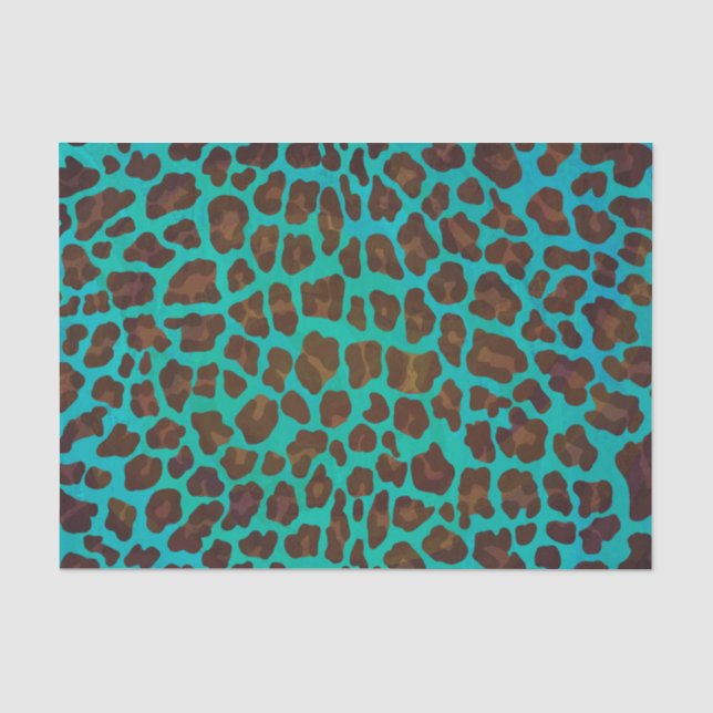 Leopard Brown und Aquamarin Print Seidenpapier (Vorderseite)