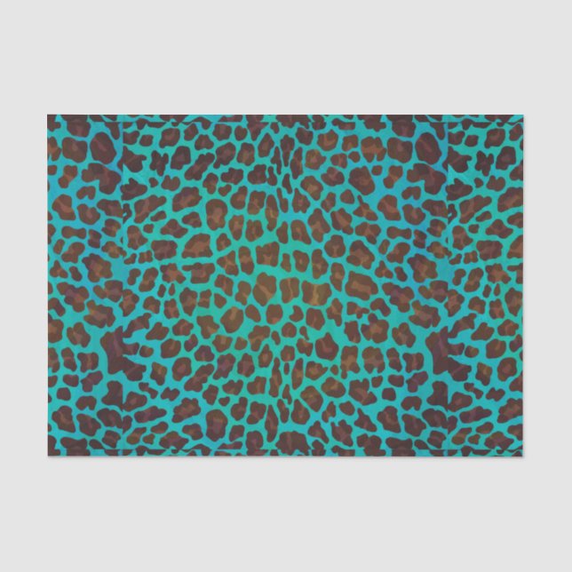 Leopard Brown und Aquamarin Print Seidenpapier (Vorderseite)