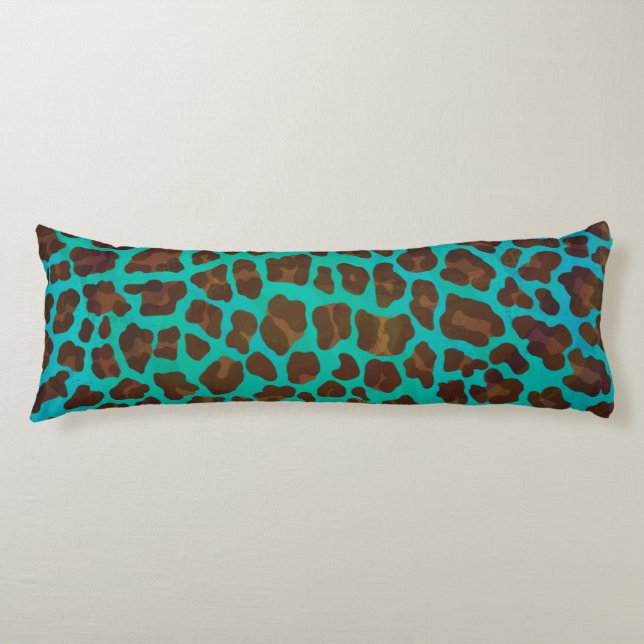 Leopard Brown und Aquamarin Print Seitenschläferkissen (Vorderseite)