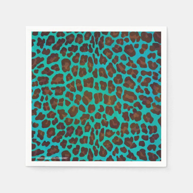 Leopard Brown und Aquamarin Print Serviette (Vorderseite)