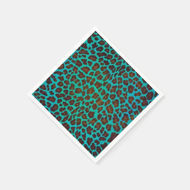 Leopard Brown und Aquamarin Print Serviette (Ecke)