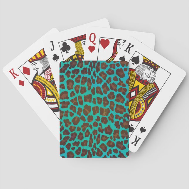 Leopard Brown und Aquamarin Print Spielkarten (Rückseite)