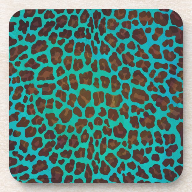 Leopard Brown und Aquamarin Print Untersetzer (Vorderseite)