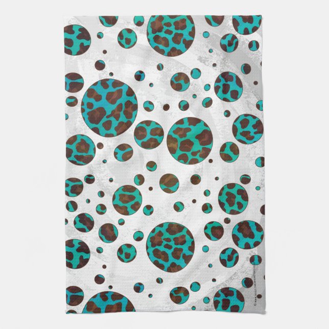 Leopard Brown und Aquamarin PrintPolka Dots Geschirrtuch (Vertikal)