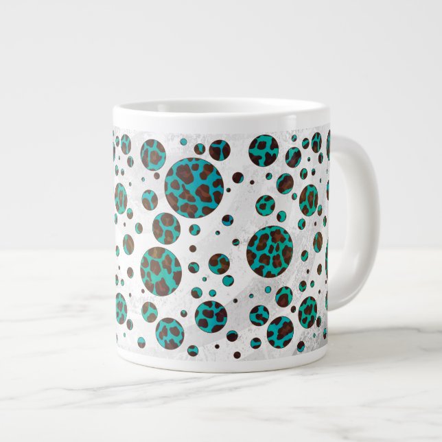 Leopard Brown und Aquamarin PrintPolka Dots Jumbo-Tasse (Vorderseite Rechts)