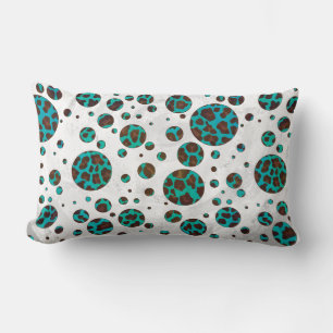 Leopard Brown und Aquamarin PrintPolka Dots Lendenkissen
