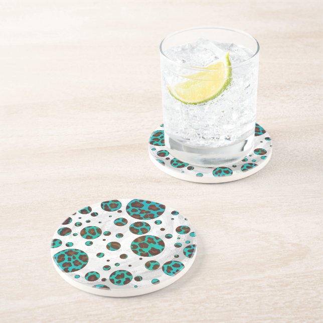 Leopard Brown und Aquamarin PrintPolka Dots Untersetzer (Seite)