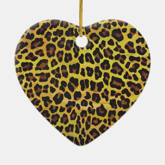 Leopard Brown und Gelb Print Keramik Ornament (Hinten)