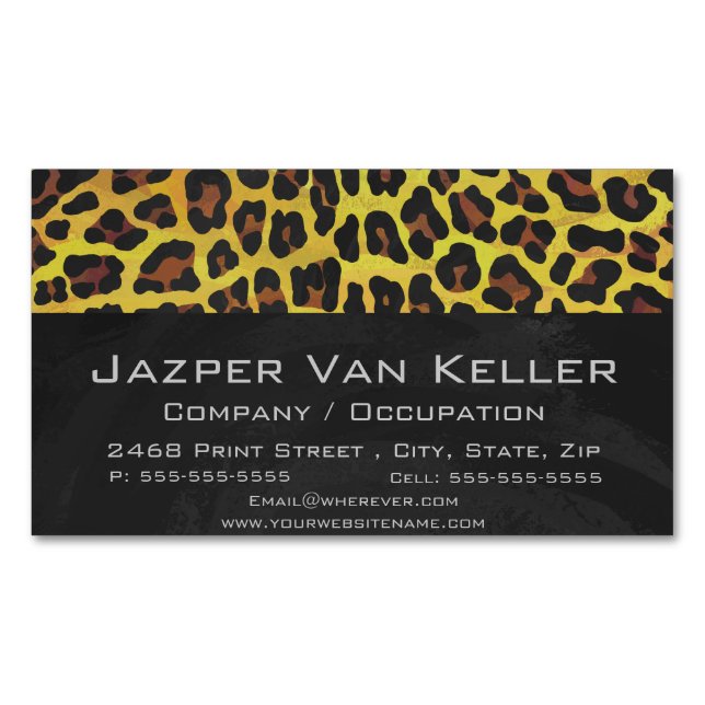 Leopard Brown und Gelb Print Magnetische Visitenkarte (Vorderseite)