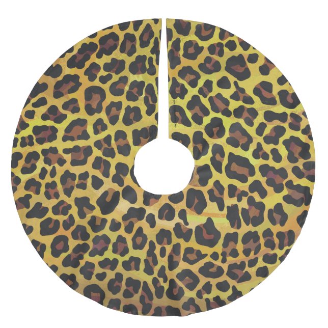 Leopard Brown und Gelb Print Polyester Weihnachtsbaumdecke (Vorderseite)