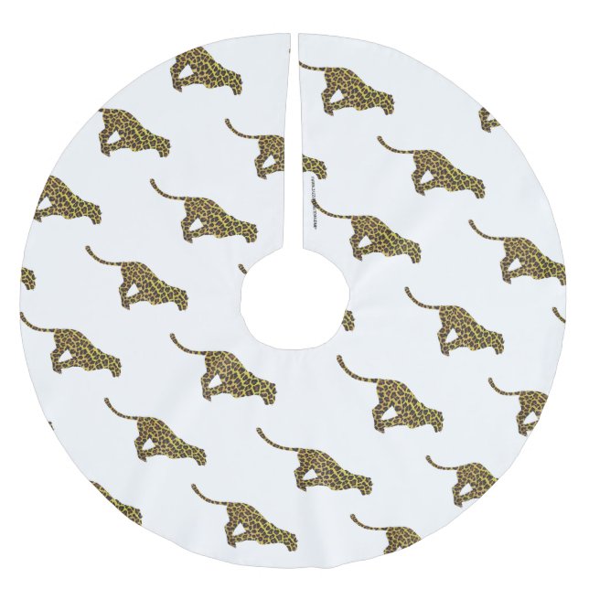 Leopard Brown und Gelbe Silhouette Polyester Weihnachtsbaumdecke (Vorderseite)
