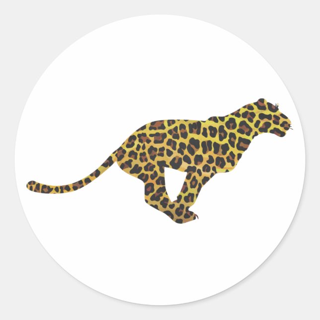 Leopard Brown und Gelbe Siloette Runder Aufkleber (Vorderseite)