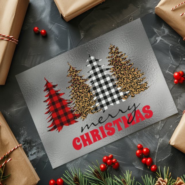 Leopard Buffalo Karierter Weihnachtsbaum Silver Karte (Von Creator hochgeladen)