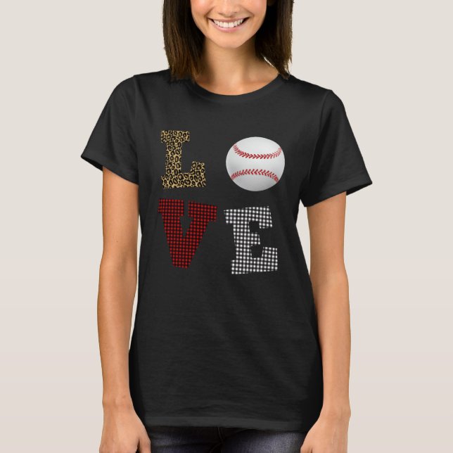 Leopard Buffalo Plaid Baseball Player Valentine s  T-Shirt (Vorderseite)