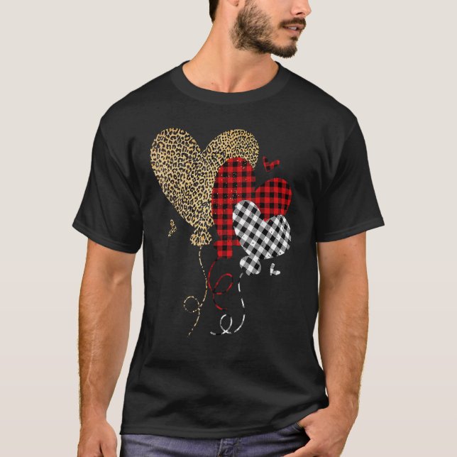 Leopard Buffalo Red Black Plaid Heart Funny Valent T-Shirt (Vorderseite)