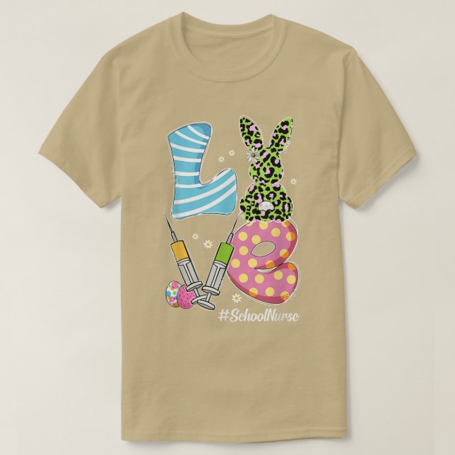 Leopard Bunny LIEBE School Nurse Funny Oster Day C T-Shirt (Design vorne)