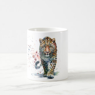 Leopard Buntes Wasserfarbenporträt Kaffeetasse