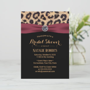 Leopard Burgundy Ribbon Luxury Brautparty Einladung