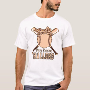 Leopard Busy Raising Ballers Funny Mom Baseball Mo T-Shirt