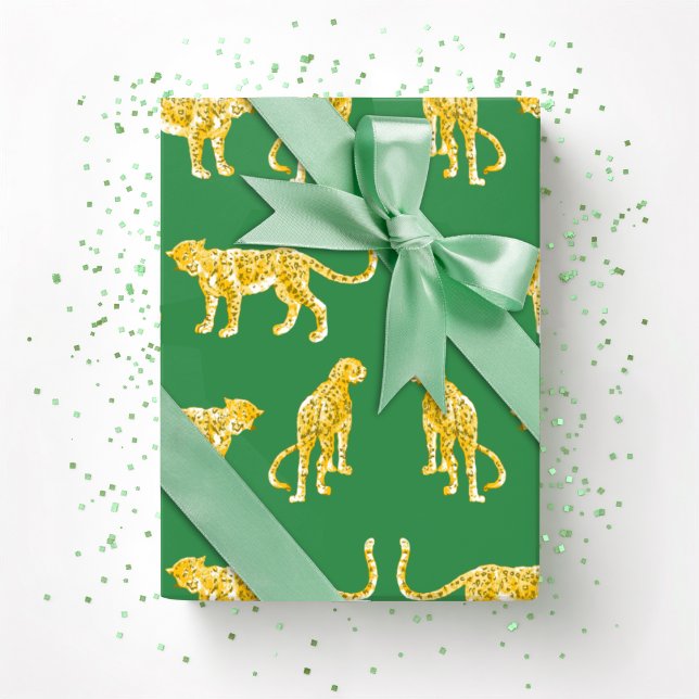 Leopard Catwalk in Grün und Gelb Geschenkpapier (Von Creator hochgeladen)