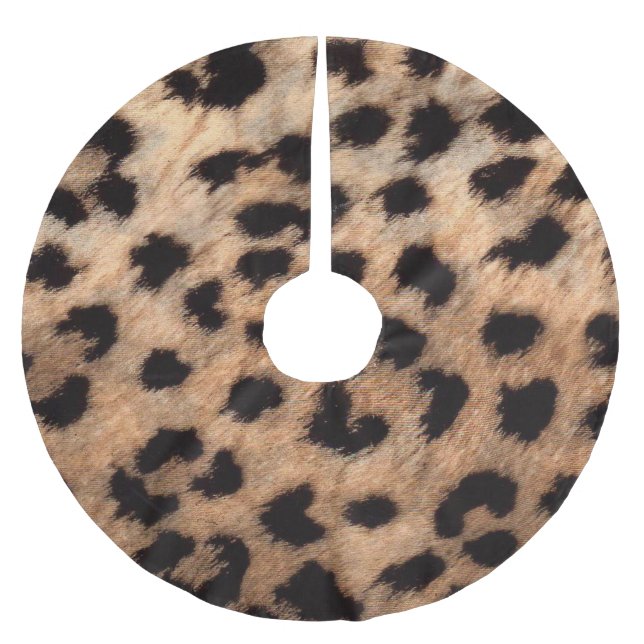 Leopard Cheetah Animal Print Brown Tan Modern Glam Polyester Weihnachtsbaumdecke (Vorderseite)