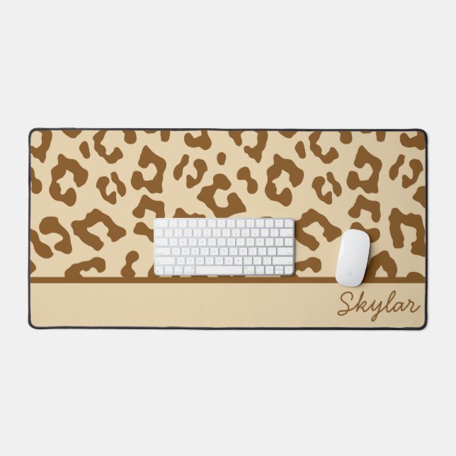 Leopard Cheetah Animal Print Custom Curry Name Schreibtischunterlage (Tastatur & Maus)