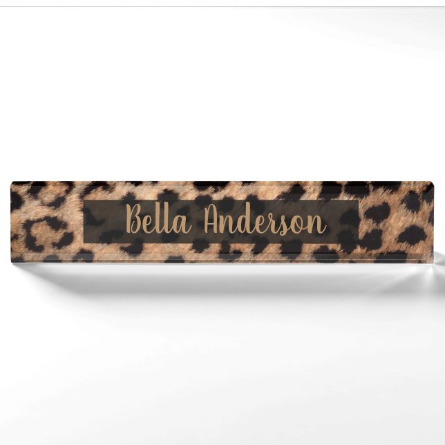 Leopard Cheetah Animal Print Glam Modern Trendy Namensplakette (Vorderseite)