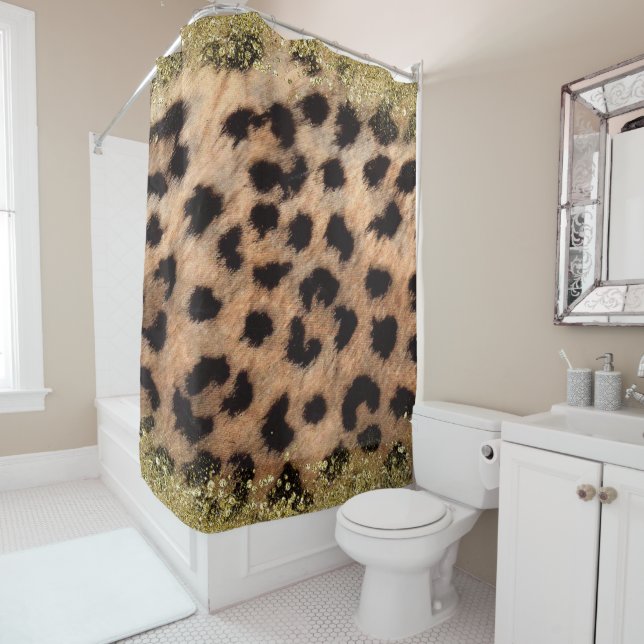 Leopard Cheetah Animal Print Gold Glitzer Modern Duschvorhang (Beispiel)