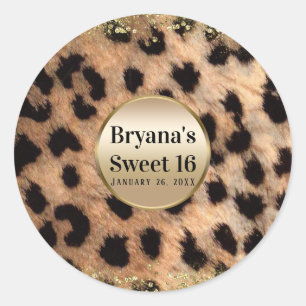 Leopard Cheetah Animal Print Gold Glitzer Monogram Runder Aufkleber