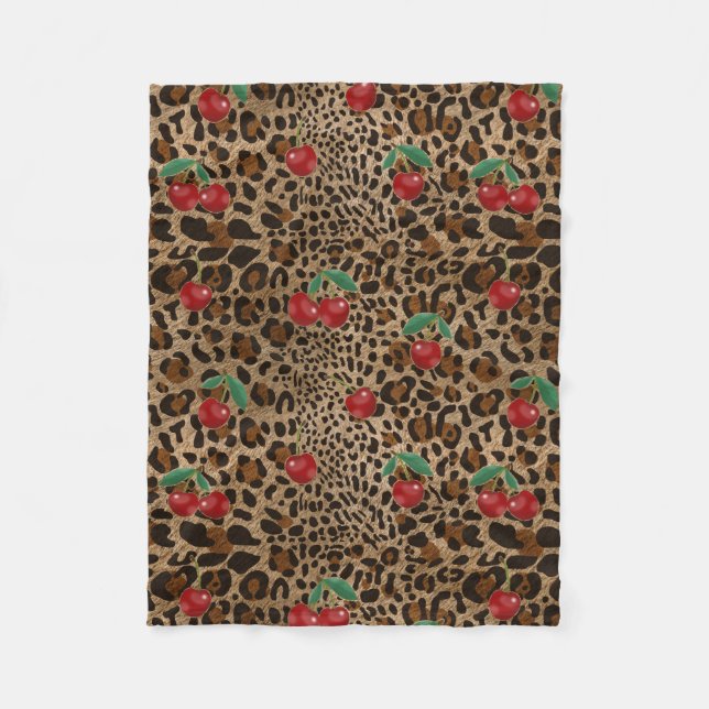 Leopard Cheetah Animal Print Red Cherry Pattern Fleecedecke (Vorderseite)