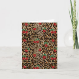 Leopard Cheetah Animal Print Red Cherry Pattern Karte