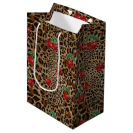 Leopard Cheetah Animal Print Red Cherry Pattern Mittlere Geschenktüte