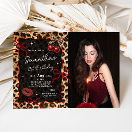 Leopard Cheetah Cherries Birthday Photo Invitation Einladung