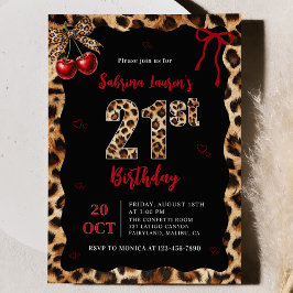 Leopard Cheetah Cherry 21st Birthday Invitation Einladung