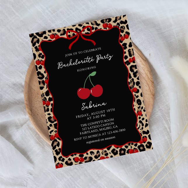 Leopard Cheetah Cherry Bachelorette Invitation (Créateur téléchargé)