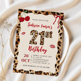Leopard Cheetah Cherry Birthday Einladung