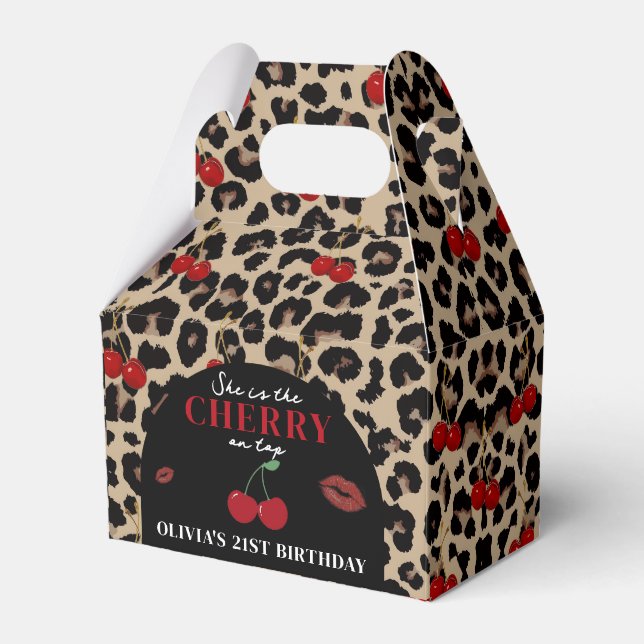 Leopard Cheetah Cherry Birthday Favor Box Geschenkschachtel (Vorderseite)