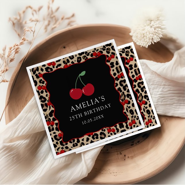 Leopard Cheetah Cherry Birthday Party Napkins Serviette (Von Creator hochgeladen)