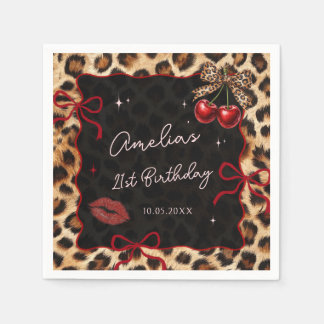Leopard Cheetah Cherry Birthday Party Napkins Serviette