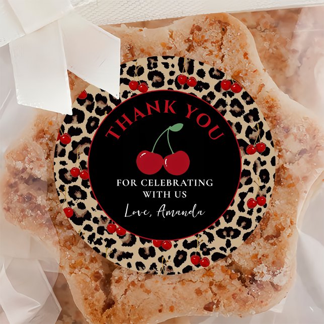 Leopard Cheetah Cherry Birthday Sticker (Créateur téléchargé)