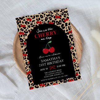 Leopard Cheetah Cherry On Top Birthday Invitation Einladung